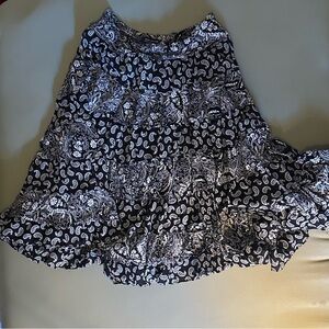 100% cotton Black and White Paisley midi Skirt 90s a line